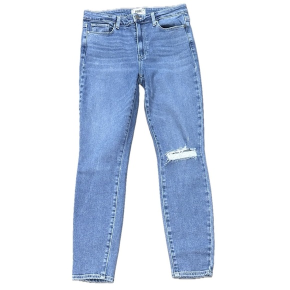👖🏙 PAIGE Hoxton Ankle High Rise Skinny Jeans | Distressed Cropped Sz 30 - Picture 1 of 4